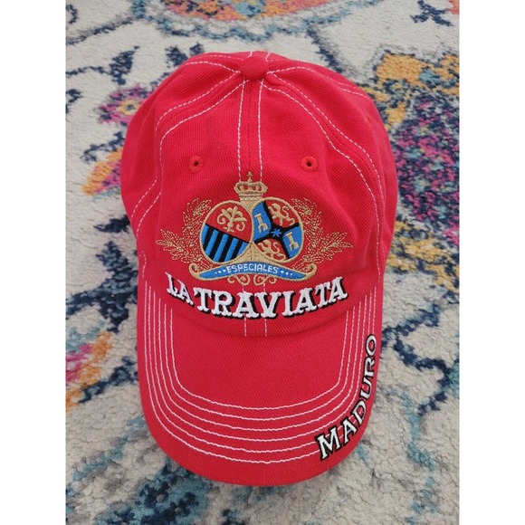 CAO La Traviata Maduro Embroidered red Baseball Cap EUC OSFM strapback - Picture 1 of 9